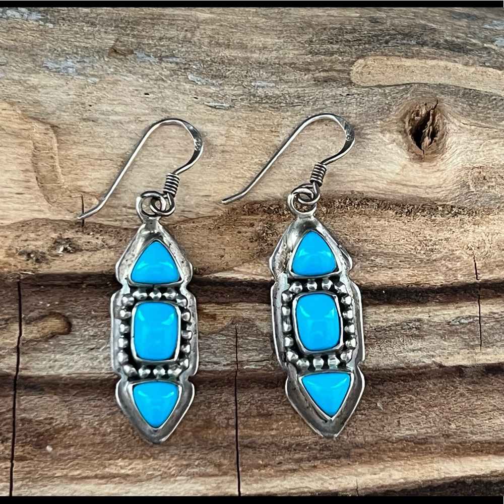 Vintage Native American Sterling Silver Turquoise Earrings